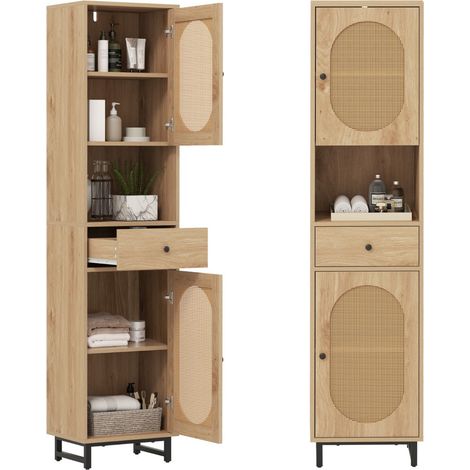 Mobiletto alto da bagno 40 x 30 x 170 cm grande capienza stile contemporaneo rattan naturale 200017429