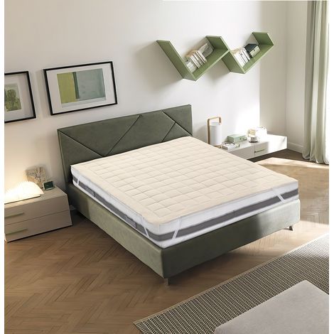 Coprimaterasso Trapuntato Topper Imbottitura in Vera Lana Vergine Merinos Fodera In Raso Cotone Prodotto ItalianoTraspirante Anallergio eTermoregolatore Singolo 80x190 cm (1/4)
