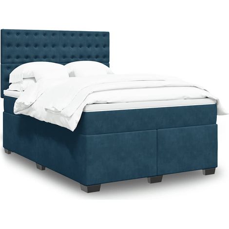vidaXL Sommier à lattes de lit et matelas bleu 140x190 cm velours (1/5)