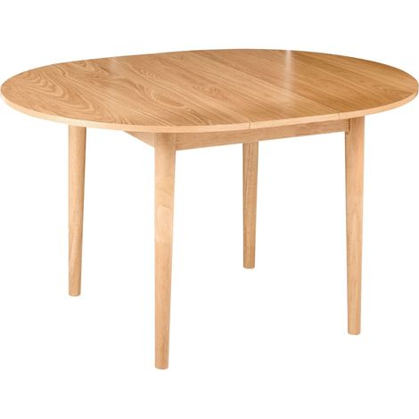 Tavolo da pranzo moderno allungabile rotondo 107/137x107cm Piano in MDF impiallacciato rovere Gambe in legno di caucciù Marrone chiaro Echo (1/5)
