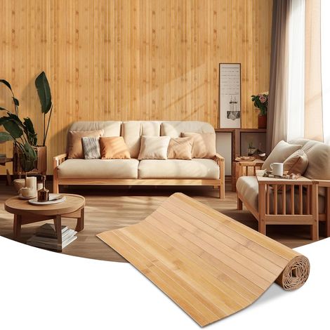 Panneau mural en bambou panneaux muraux decoratif pour décoration murale intérieure salon bureau plafond (0,3×2,4m, Carbonisé) (1/5)