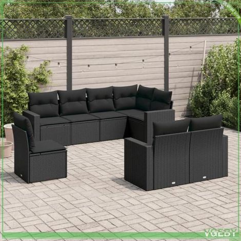 Salon de jardin 8 pcs - FAF7291712420238 - Résine tressée - Noir - Rangement sous assise (1/3)