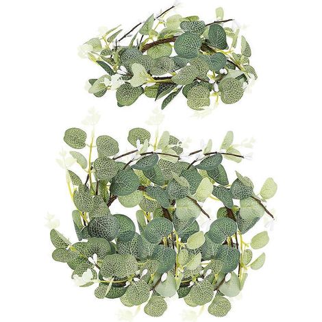 Couronnes de bougies décoratives en feuilles artificielles vertes (9 pièces) - imitation eucalyptus (1/5)