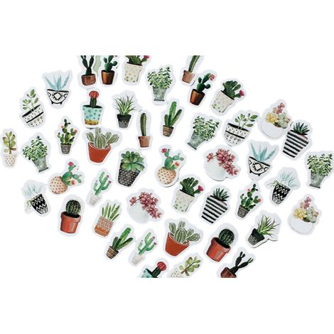 45 autocollants cactus mignons adhésifs en papier DIY plantes succulentes en pot pour scrapbooking, bouteilles, ordinateurs, téléphones, guitares, bagages vert (1/5)