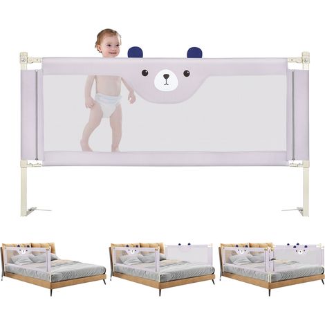 Bettgitter,Rausfallschutz,Bettgitter für Kleinkinder,luftiges Netz,Schlafzimmerzubehör für Jungen und Mädchen,1.75m,Eine Seite,Bärenmuster,grau (1/5)