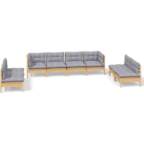 Maison Exclusive - Set Divani da Giardino 8 pz con Cuscini Grigi Massello di Pino (1/5)