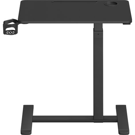 Bureau Réglable en Hauteur, Table Haute, sur Roulettes, Plateau 70 x 40 cm, 2 Porte-gobelets, Noir (1/5)