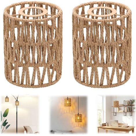 Abat-jour décoratifs lot de 2 de 11,5 x 15 cm - abat-jour cylindriques en corde tressée pour lampes, brun (1/5)