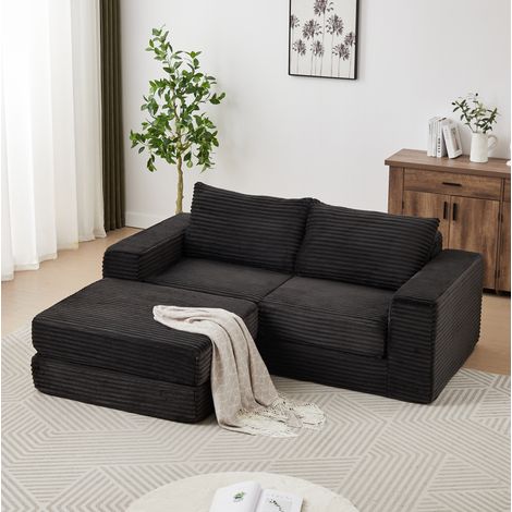 Sofá cama modular 194x169,5x74 cm negro, reposapiés extraíble, pana, MEUBLIV (1/5)
