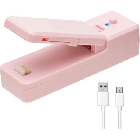 Scelleuse d'emballages plastiques, rasoir thermique rechargeable USB, scelleuse manuelle portable, sachets de céréales pour la cuisine, scelleuse de snacks en plastique (rose) (1/4)