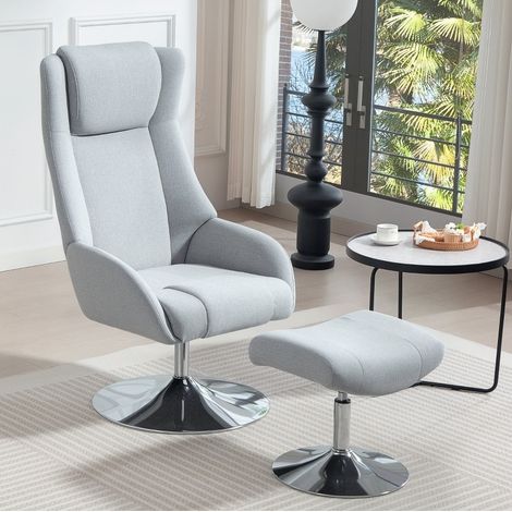 Poltrona relax girevole reclinabile con poggiapiedi e braccioli grigia HAVRYA (1/5)