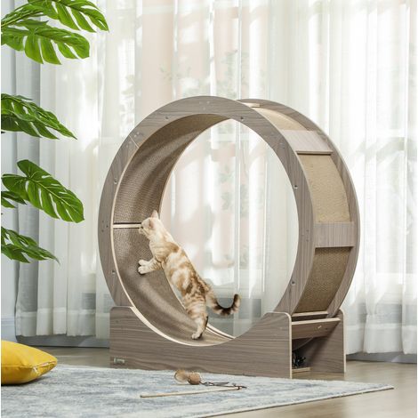 Ruota per esercizio per gatti 91x33,5x94 cm in legno noce con freno - MEUBLIV (1/5)