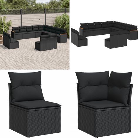 Salon de jardin avec coussins 13 pcs noir résine tressée - Salon De Jardin - Mobilier Extérieur - Meubles De Jardin - Salon De Jardin Design - Set De Salon De Jardin - Home & Living (1/5)