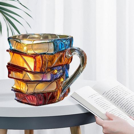 Taza de café con forma de libro 3D – Apilable única – Decoración de Halloween y Acción de Gracias – Ambiente literario cálido - 5