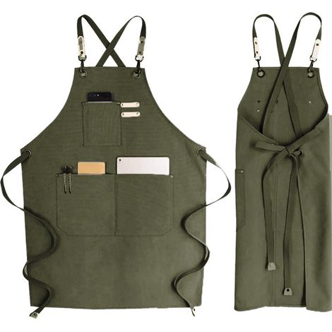 Tablier en jean à bavette, tablier ajustable avec poche et bretelles croisées dans le dos pour coiffeurs et barbiers.