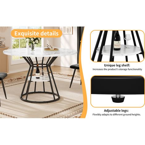Banc de table (5 pièces), table ronde pour les repas dimensions : 100 x 100 x 76 cm (incluant 4 chaises). Table basse pour 4 personnes. Chaise en velours (incluse avec la table à manger dotée d’une s (1/5)