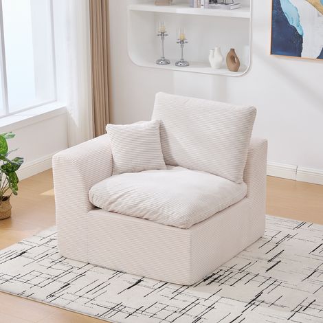 Weicher Sessel – 1-Sitzer-Sofa – Kissen inklusive – abnehmbarer Bezug – nordischer Stil – Cord – beige