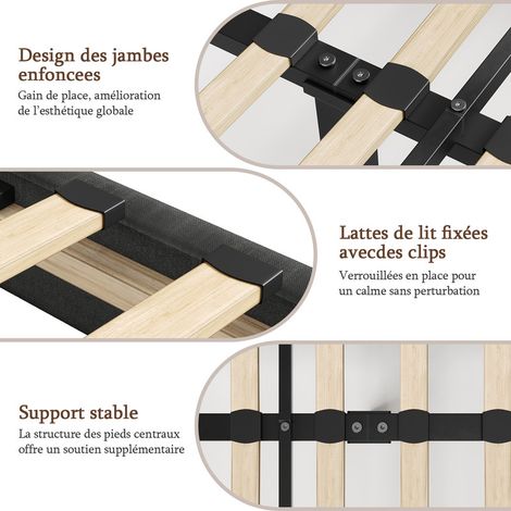 Havenlyhome-Lit double 160x200cm-Tête de lit
capitonnée - Sommier à lattes robuste
Charge maximale 350 kg - Gris