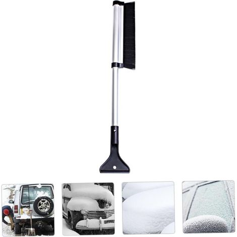 1 pezzo di pala da neve argentata, raschietto telescopico per neve e ghiaccio per auto, scopa rimovibile per la rimozione della neve, raschietto per il ghiaccio, accessori per auto, lega di alluminio (1/4)