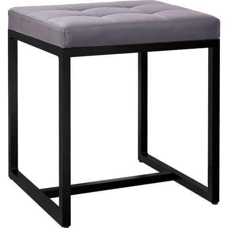 Banc d’entrée tabouret contemporain largeur 40cm à structure en métal noir assise capitonnée en similicuir gris 100006073 (1/3)