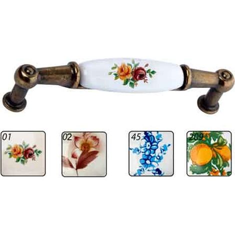 MANIGLIA PER MOBILI IN CERAMICA 'M01' Interasse 96 mm - Avorio decoro 02