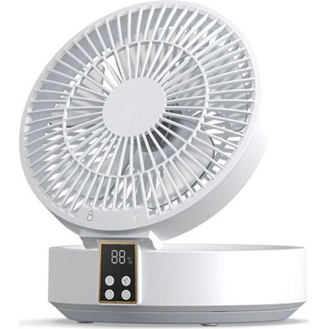 Ventilateur Silencieux Ultra Puissant, Ventilateur de Table Portable, Ventilateur de Bureau USB Rechargeable, 1000mAh Batterie 120°Rotative Table Fan avec LED, Télécommande, 3 Vitesses-DOU