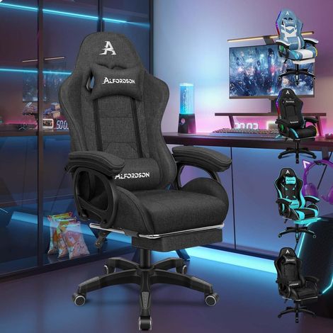 Gaming Stuhl Racing Gamer mit 2 Punkt Massage Lendenkissen Höhenverstellbar Grau (1/5)