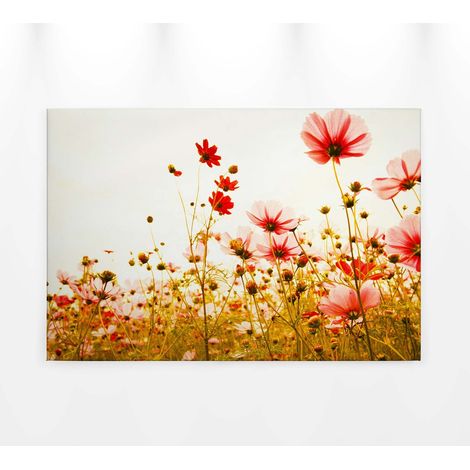 Tableau champ de fleurs vintage couloir | Tableau sur toile deco salon & cuisine | Tableau à fleurs rouge & vert pour chambre 0,9 x 0,6 m (1/5)