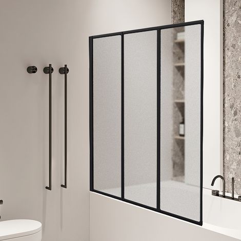 TolleTour Paraspruzzi per vasca da bagno 120 x 140 cm girevole, parete per vasca da bagno, nero