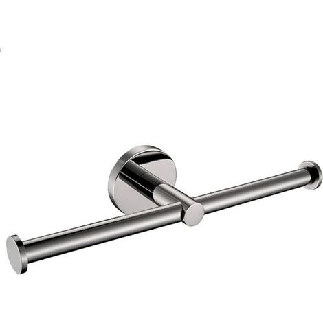 Double Porte Papier Toilette Chromé Support Rouleau Papier Hygiénique Fixation Murale Dérouleur Papier WC Argenté Moderne 2 en 1 en Acier Inoxydable pour Salle de Bain (1/5)