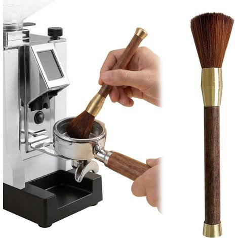 1 brosse de nettoyage pour machine à café Barista, brosse de nettoyage en bois et porte-filtre à poils doux, outil pour l'entretien du moulin et de la machine (marron) (1/5)