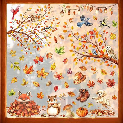 Autumn stickers featuring forest animals and maple leaves (1/5)