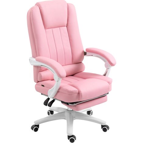 Chaise de bureau rose et blanc avec repose-pieds, dossier et hauteur réglables, 5 roulettes (1/5)