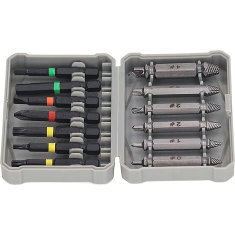 Jeu de 13 extracteurs de vis cassées, outil polyvalent de retrait de vis, kit combiné d’embouts plats, cruciformes, Torx et hexagonaux. (1/5)