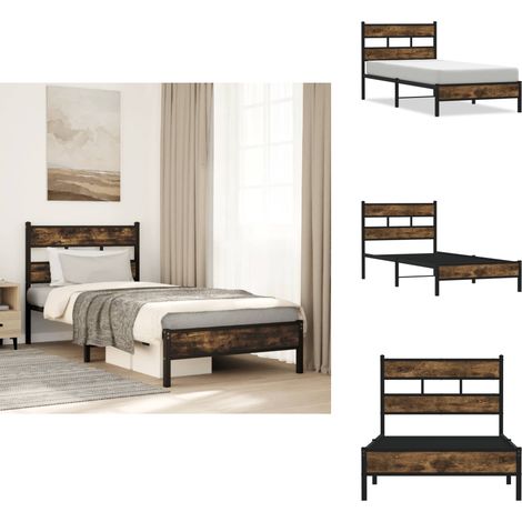 Cadre de lit sans matelas avec tête de lit chêne fumé 90x200 cm - Cadre De Lit - Cadres De Lit - Lit Simple - Lit (1/5)