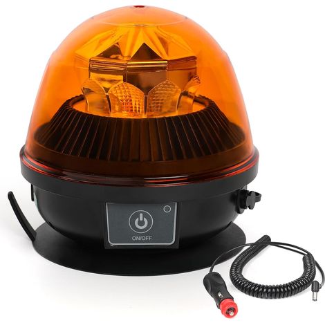 Feu d’avertissement LED ambre – 3 motifs clignotants + 4 motifs rotatifs – Alimentation 12/24 V – Adapté aux engins agricoles, utilitaires, bus scolaires, tracteurs, excavatrices et poids lourds (1/5)