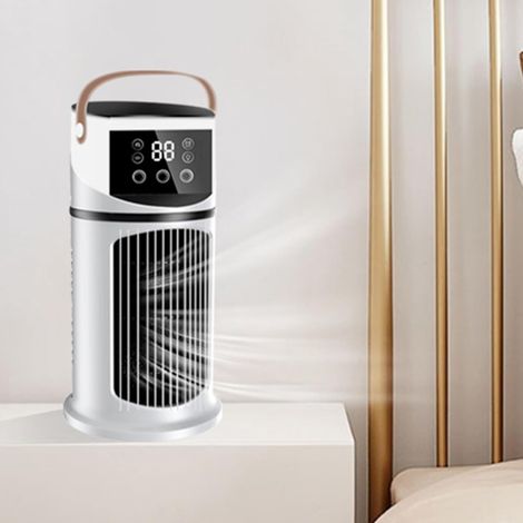 mini climatiseur,Refroidit en 3 secondes,pour chambre avec fonction brumisation et réglage du vent à 6 vitesses (Blanc) (1/4)