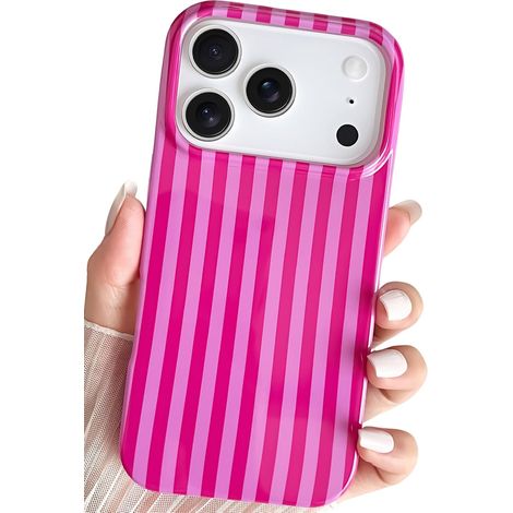 Coque pour iphone 18 Pro,Étui de téléphone Striped,pour Femmes et Filles,Rose Vif (1/5)