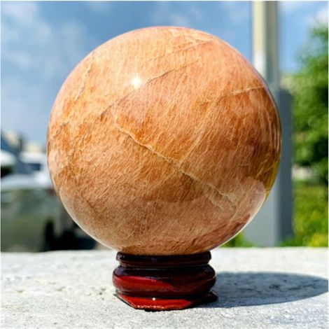1pc / Pierre de Boule polie en Cristal de Pierre de Lune Naturelle + décoration de Base en Bois Collections de la Maison (1/5)
