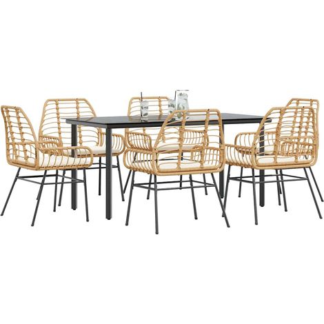 Ensemble à manger jardin coussins 7 pcs-Salon de jardin marron poly rotin verre 479853 (1/5)