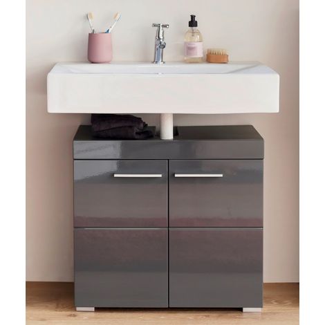 Badezimmer Waschbeckenunterschrank ALTENA-19 in Grau Hochglanz, B/H/T: ca. 60/56/34 cm (1/5)
