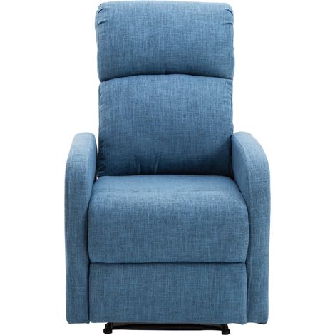 HOMCOM Poltrona Relax Reclinabile Manuale con Poggiapiedi Portata 125kg Tessuto di Lino 67 × 83 × 107cm Blu (1/5)