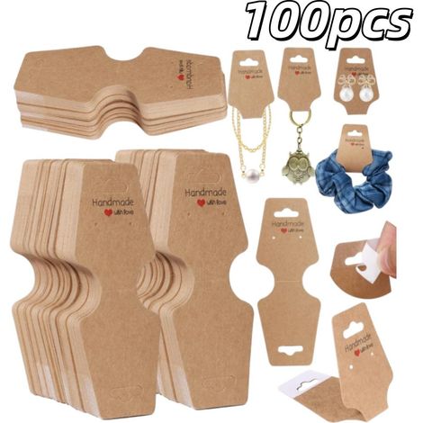200 présentoirs pour bracelets, colliers et autres bijoux, avec support adhésif robuste. Idéal pour les petites entreprises de vente de porte-clés, boucles d'oreilles, élastiques à cheveux et chouchou (1/5)