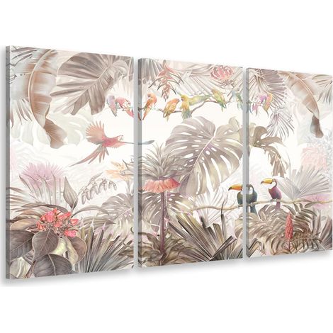 Tableau triptyque jungle jardin d'eden 90x60 cm – Impression UVgel haute définition – Toile intissé coton/polyester – Finition mat premium – Hxadeco (1/4)