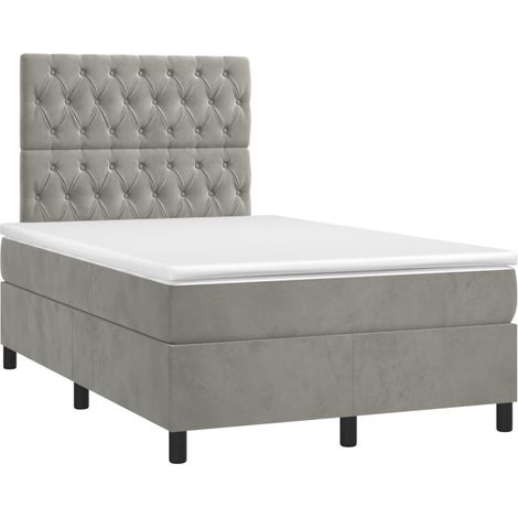 Estructura de cama LED con cabecero con somier y cubrecolchón 120x200 cm tela de terciopelo gris claro TDL0207869