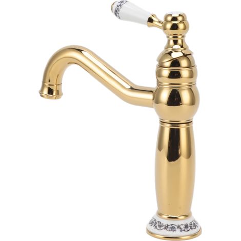 Robinet de lavabo en laiton antique, mitigeur monocommande avec flexibles d'évacuation pour usage domestique et commercial (1/5)