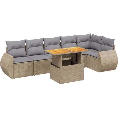 Maison Exclusive - Set Divani da Giardino 7 pz con Cuscini Beige in Polyrattan (1/5)
