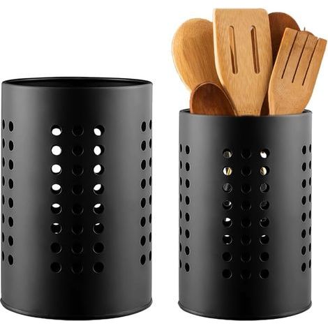 Porte-ustensiles de cuisine, 2 porte-couverts en acier inoxydable Panier à couverts pour organiser les ustensiles de cuisine Rangement pot ustensile , Noir (1/5)