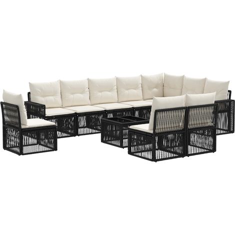 vidaXL Set Divano da Giardino 11 pcs Nero e Bianco Crema polyrattan