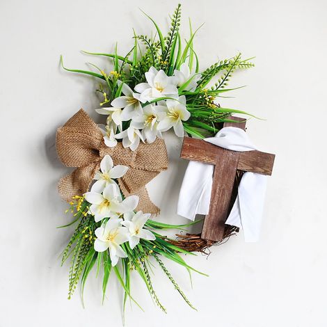 Guirlande De Pâques - Couronne Artificielle Pour Porte D'Entrée - Décoration Printanière Avec Ruban - 35,5 cm (1/5)